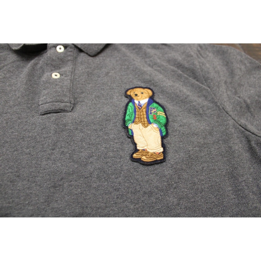 Polo Ralph Lauren Custom Slim Fit Polo Shirt Mens XL Gray Polo Bear Patch - Picture 3 of 10